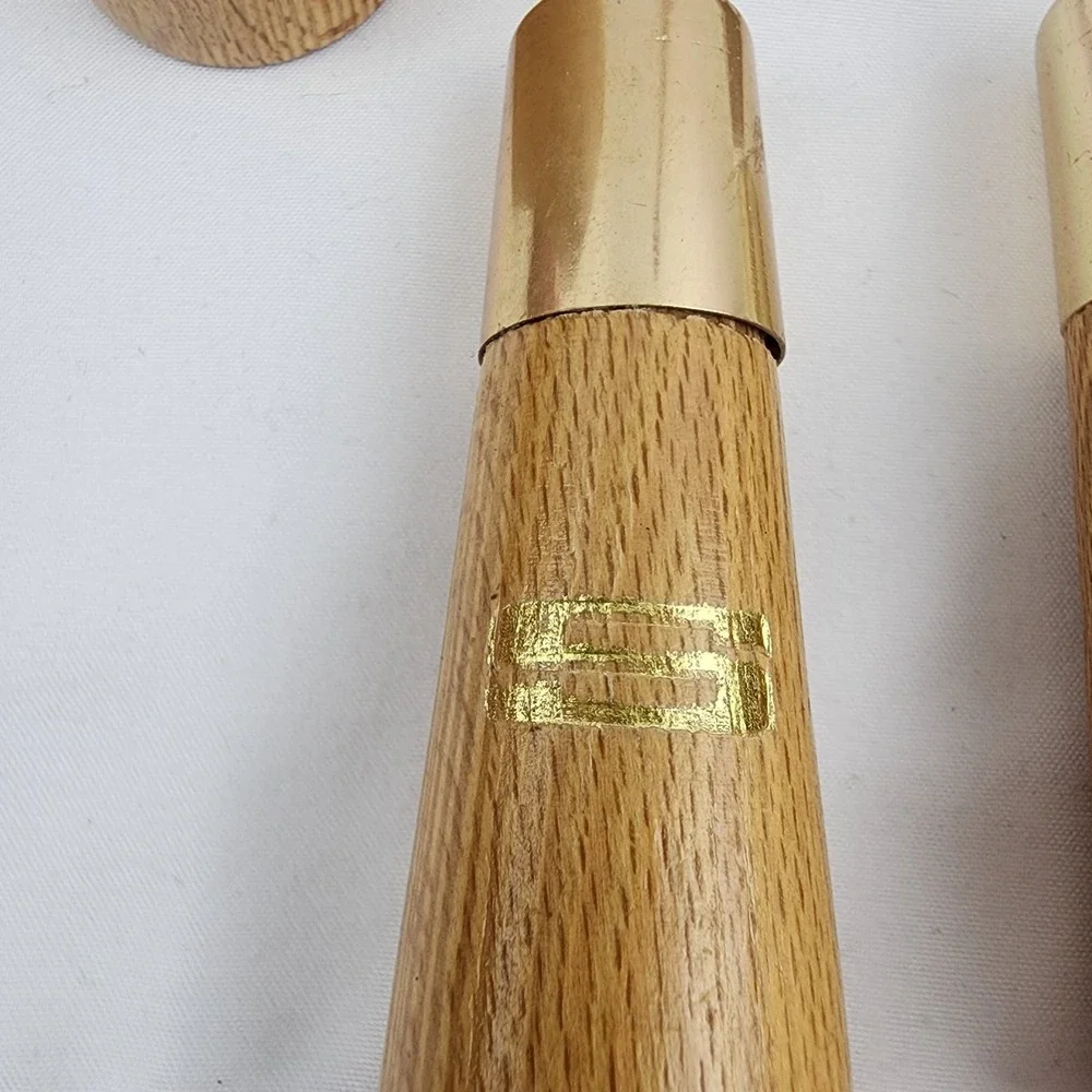 Vtg. Wooden Salt and Pepper and toothpick holder‎ MCM Gold 3in x 2.5 in. Kitchen